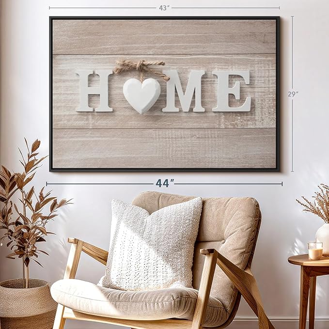 ElephantStock Home Sign Wall Art - Horizontal Floating Framed Canvas - 1-Piece Living Room Wall Decor - Photography Typography Canvas Print - Brown and Beige Decor for Wall - 43" X 29"