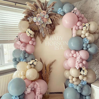 Gender Reveal Balloon Arch Kit 139Pcs Dusty Pink and Fog Blue Balloons White Sand Balloons for Boho Wedding Bride Anniversary Birthday Baby Shower Bridal Bear Theme Decorations