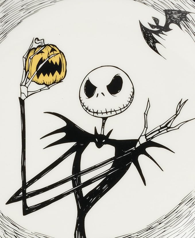 Lenox Dinnerware Set, Nightmare Before Christmas Accent Plates Set For 4, Jack Skellington, Halloween Decor Indoor, Porcelain, Dishwasher Safe, Microwave Safe, Halloween Dishes (White/Black, 4 Pieces)