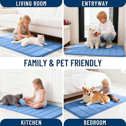 OLANLY Memory Foam Long Bathroom Rugs Runner 47x24, Super Soft Absorbent Bath Mat, Quick Dry, Machine Washable Shower Rugs, Bathmat Carpet, Bathroom Home Decor Accessories, Cornflower Blue