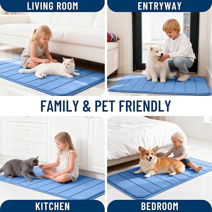 OLANLY Memory Foam Long Bathroom Rugs Runner 59x24, Super Soft Absorbent Bath Mat, Quick Dry, Machine Washable Shower Rugs, Bathmat Carpet, Bathroom Home Decor Accessories, Cornflower Blue