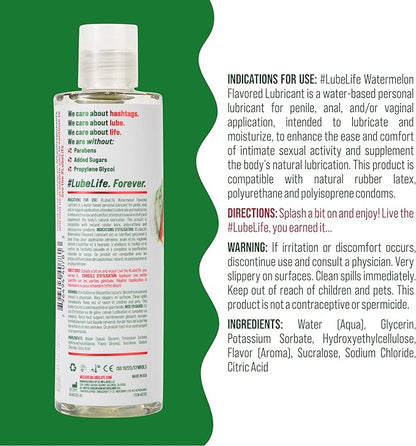 LubeLife Water-Based Watermelon Flavored Lubricant, Personal Lube for Men, Women and Couples, Made Without Added Sugar, 8 Fl Oz