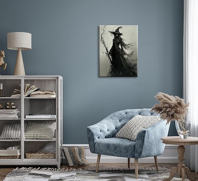 Vintage Halloween Witch Canvas Wall Art Creepy Witchy Macabre Dark Painting Picture Wall Decor Gothic Dark Academy Poster Print Artwork for Halloween Party Living room bedroom Home Decoration