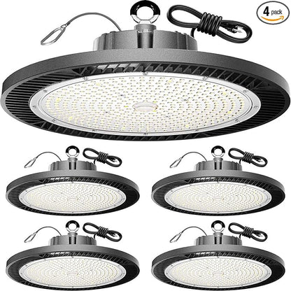 UFO LED High Bay Light Super Bright 200W 5000K with Plug&5ft Cabl high Bay led Shop Lights for Gym Lighting,led Lights for Garage, barn,Warehouse 4PACK