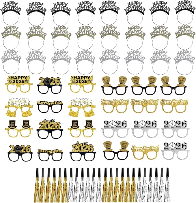 78PCS New Years Eve Party Supplies 2026,Happy New Year Headband,Glasses,Noise Makers Party Favors