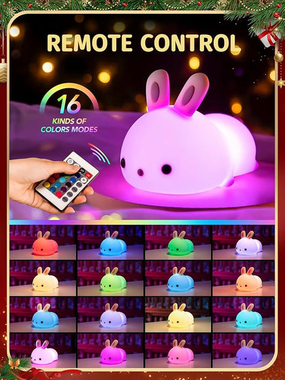 One Fire 【Gifts Package】 Bunny Night Light for Kids Lamp, 16 Colors & Remote Rechargeable Kids Night Lights for Bedroom, Cute Gifts for Girls Gifts for Women