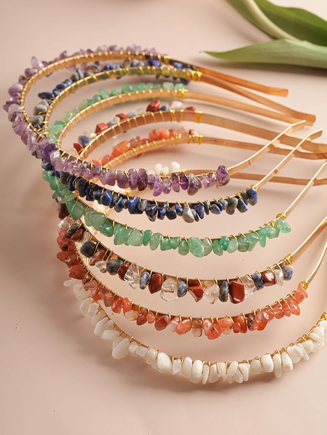 MINACHI Created White Quartz Chip Hairband – Boho Bridal Accessories Gold-tone Wire Wrapped Hairband for Women