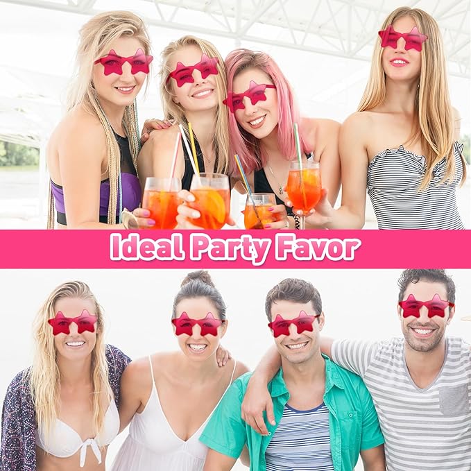 10/20/30/40 Pack Star Sunglasses Rimless Transparent Pentagram Shaped Sunglasses Bulk Party Favor Glasses for Women (30, Rose Red)