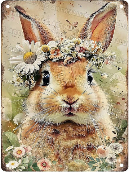 Easter Bunny Rabbit Tin Sign Vintage Metal Decor for Bedroom garen Living Room Kitchen Wall Decor Rabbit Art Gift 12x16Inch