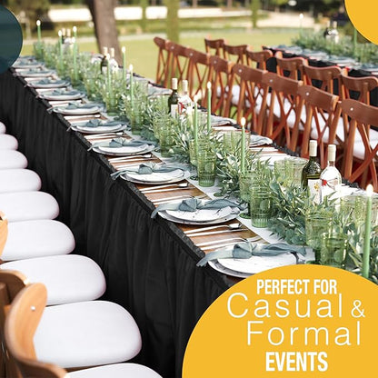 Exquisite Ruffle Table Skirt Black 2 Pack 14 Ft Long Table Skirts for Rectangle Tables 6ft Plus or Round Tables Skirts with Adhesive Strip for Gender Reveal Decor & Happy Birthday Parties