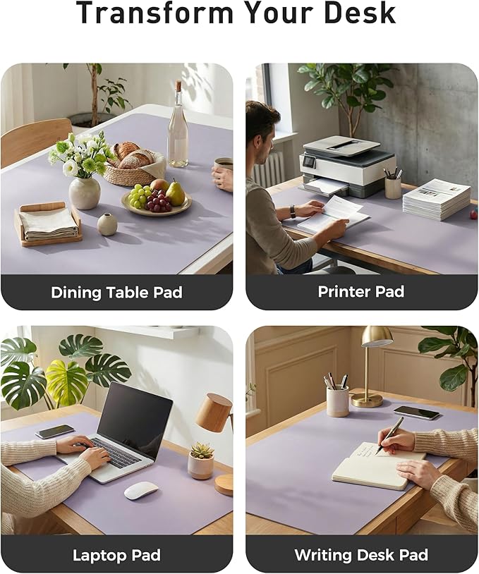 Aothia Faux Leather Desk Mat - Large Mouse Pad, Non-Slip PU Leather Blotter, Waterproof Writing Surface for Office and Home (Lavender, 40" x 24")