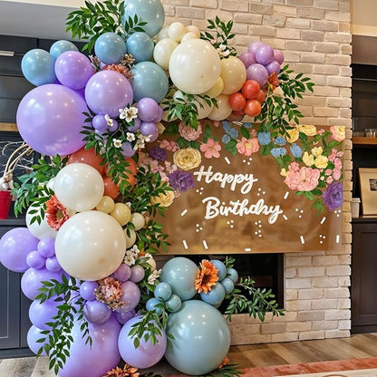 Pink Purple Green Balloon Arch Kit, 122Pcs Dusty Pink Light Green Macaron Yellow Pastel Balloons for Kids Girl Flower Party Decorations Spring Baby Shower Wedding Engagement Fairy Birthday Supplies