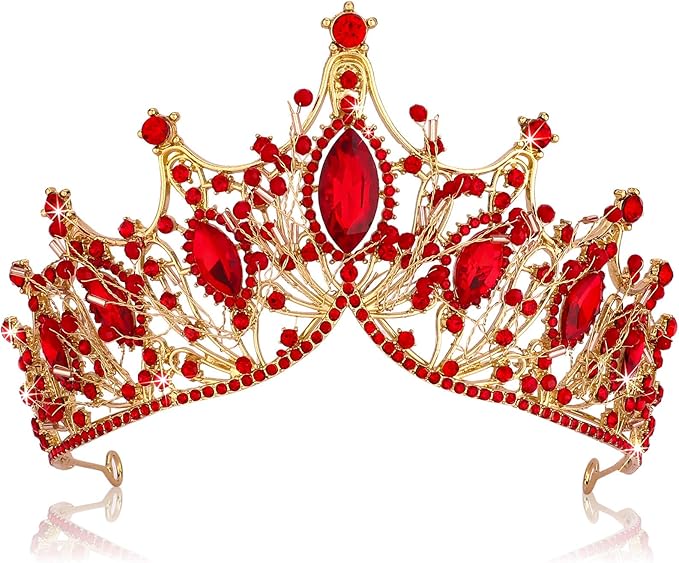 COCIDE Gold Queen Crown for Women Baroque Princess Red Tiara for Girls Crystal Pearl Mermaid Rhinestones Hair Accessories for Bride Birthday Party Bridesmaids Halloween Costume Cosplay
