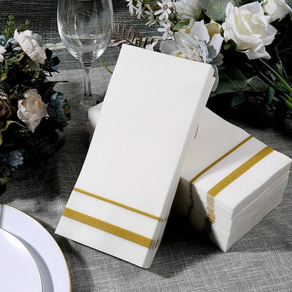 FOCUSLINE 200 Linen Feel Disposable Bathroom Napkins, Soft and Absorbent Paper Guest Towels, Cloth-Like Hand Towels Decorative Paper Napkins for Parties, Weddings, Dinners or Events, Gold, 12" x 17"
