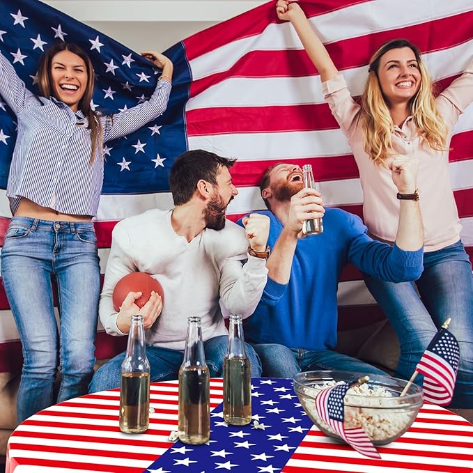 Oudain 6 Pcs Veteran Day Tablecloth 84 Inch Plastic American Flag Tablecloths Disposable 4th of July Table Cover for Veterans Memorial Independence Day Patriotic Party Supplies (Stripe)