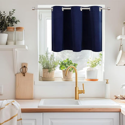 ChrisDowa Blackout Curtains 36 Inches Long for Living Room, Grommet Thermal Insulated Room Darkening Curtains for Bedroom (1 Panel Set, Navy Blue, 42W x 36L)