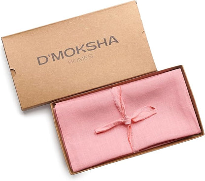 D'Moksha Homes Dusty Pink Linen Napkins 18 x 18 Inch - 100% Pure Linen Cloth Washable Dinner Napkins Set of 4 for Winter, Christmas, Holiday