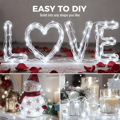 litogo 50 Pack 7FT 20 LED Fairy Lights Battery Operated, 3 Lighting Modes, Bulk Mini Twinkle String Lights Waterproof Silver Wire for Weddings Mason Jars Party Christmas Decorations-Cold White