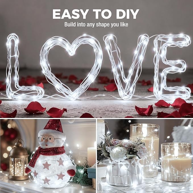 litogo 20 Pack 7FT 20 LED Fairy Lights Battery Operated, 3 Lighting Modes, Bulk Mini Twinkle String Lights Waterproof Silver Wire for Weddings Mason Jars Party Christmas Decorations-Cold White