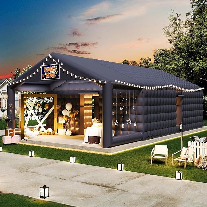 SPECRAFT 39x20x14 FT Large Inflatable Nightclub with Additional Gazebo, 2 Sides Escape Doors Inflatable Tent for Parties, Party Tent for Birthday Party/Outdoor Events