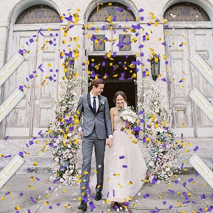 16" Purple & Gold Confetti Cannons - Party Poppers for Birthday Graduation Wedding Celebrations - Easy to Use - Pack of 4
