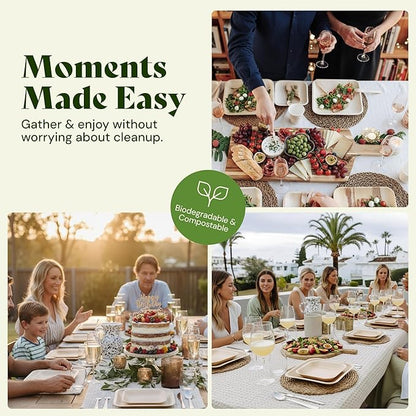 Chic Leaf Palm Leaf Compostable Plates - 6" Square, Pack of 50 - Disposable Dinnerware for Thanksgiving Dinner, Rustic Bamboo Appetizer Plates - Charcuterie Boards & Biodegradable Serviceware