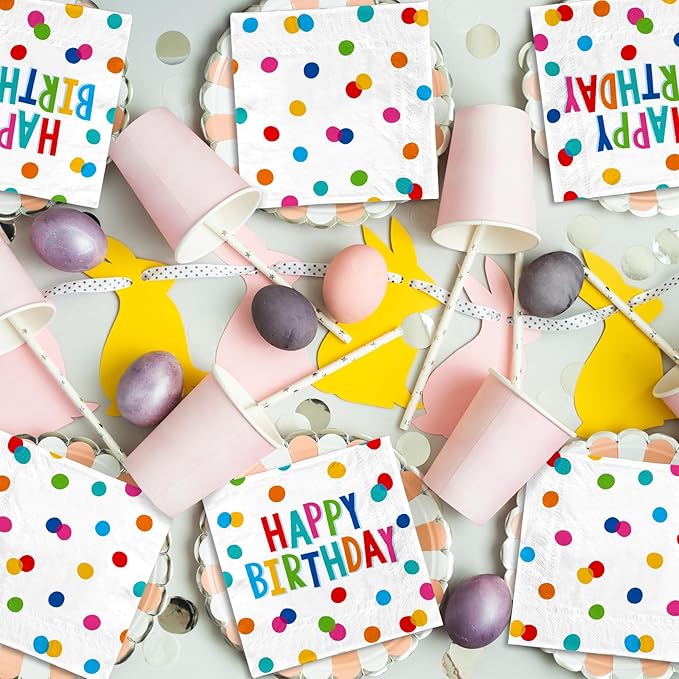 Happy Birthday Party Supplies - Dots Design, Featuring Napkins, Suitable for Adults & Kids (6.5x6.5 in, 3-Ply Disposable, 50-Pack)