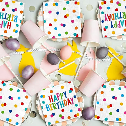 Happy Birthday Party Supplies - Dots Design, Featuring Napkins, Suitable for Adults & Kids (6.5x6.5 in, 3-Ply Disposable, 50-Pack)