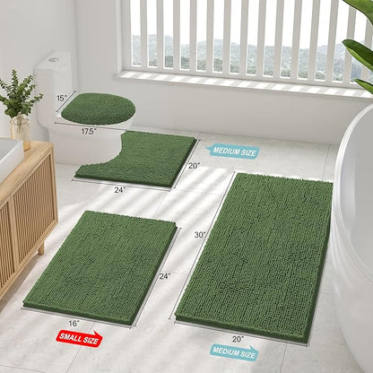 Smiry Luxury Chenille Toilet Rugs U-Shaped 24x20, Soft Absorbent Non-Slip Contour Bathroom Rugs for Toilet, Machine Washable Contoured Bath Mats, Olive Green