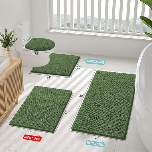 Smiry Luxury Chenille Bathroom Rugs 36x24, Extra Soft and Absorbent Shaggy Bath Mat, Machine Washable, Non-Slip Plush Carpet Runner for Tub, Shower, and Floor, Home Decor Accessories, Olive Green