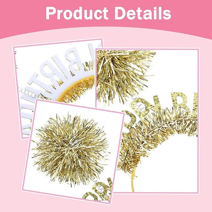 Birthday Crown for Girls and Women, Pom Pom Headband Happy Birthday Tiara Hair Headband Accessories for Adults Kids(Gold)