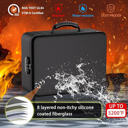 ENGPOW Fireproof Document Box with Lock,5200℉ Soft Case Fireproof Box with 25 Pocket Accordion File Folder,Multi-Layer Fireproof Water Resistant File Organizer Storage for Important Documents,Laptop