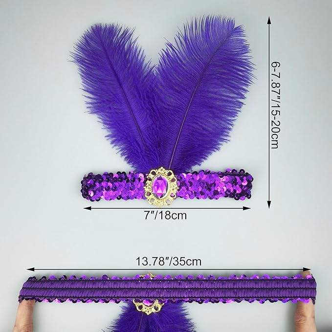 Feather Headpiece Sequins Headbands 1920s Flapper Showgirl Headpieces for Women Girls Carnival Party Accessories