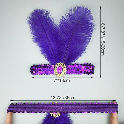 Feather Headpiece Sequins Headbands 1920s Flapper Showgirl Headpieces for Women Girls Carnival Party Accessories