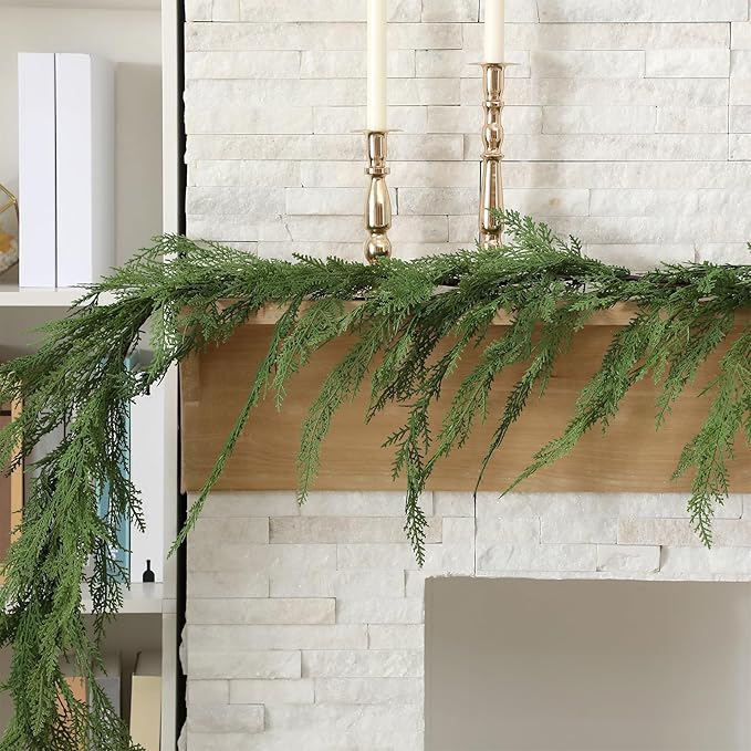 Jutom 1 Pcs 6 ft Christmas Cedar Garland - Artificial Realistic Faux Greenery Cedar Pine Garland for Home Fireplace, Door, Window, Indoor & Outdoor Christmas Party Decoration
