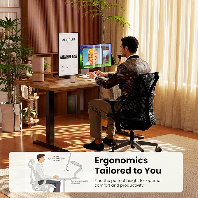 ErGear Height Adjustable Electric Standing Desk, 63 x 28 Inches Sit Stand up Desk, Memory Computer Home Office Desk, Vintage Brown