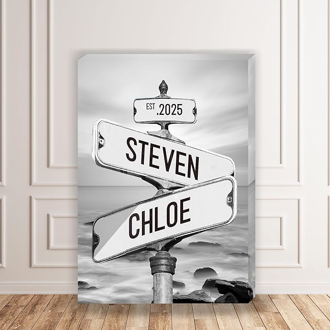 Personalized Vintage Street Sign For Couples, Custom Street Sign Canvas Poster Wall Art With Names, Gift For Valentine