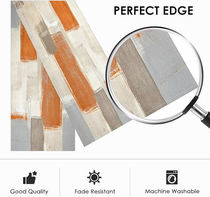 Emvency Farmhouse Table Runner, Modern Orange and White Abstract Art Painting for Kitchen Coffee Table Family Dinners Holiday Parties Wedding Events Decor(13x72 inch)