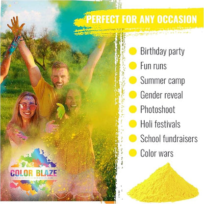 Color Blaze Holi Colored Powder - 5 lbs of Yellow Powdered Color - for Fun Runs, Color Toss, Rangoli, Powder War, Backyard Party & Festivals - Pack of 1 Colorful Bag - 5 Pounds in Bulk - Yellow