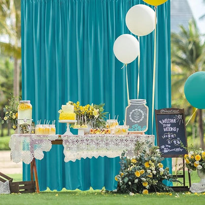 Hiasan Turquoise Backdrop Curtains for Parties, Polyester Photography Backdrop Drapes for Family Gatherings, Wedding Decorations, 5ftx10ft, Set of 2 Panels