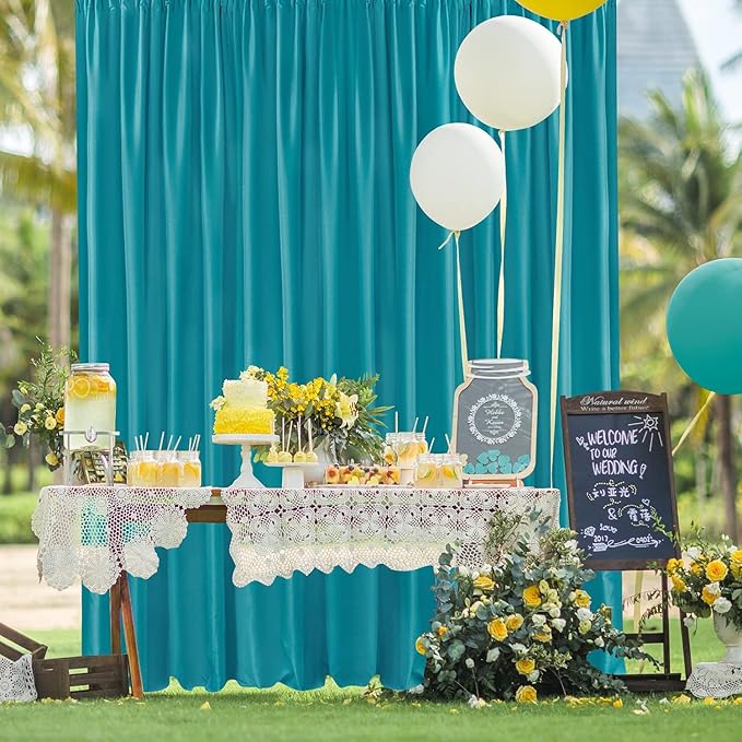 Hiasan Turquoise Backdrop Curtains for Parties, Polyester Photography Backdrop Drapes for Family Gatherings, Wedding Decorations, 5ftx8ft, Set of 2 Panels