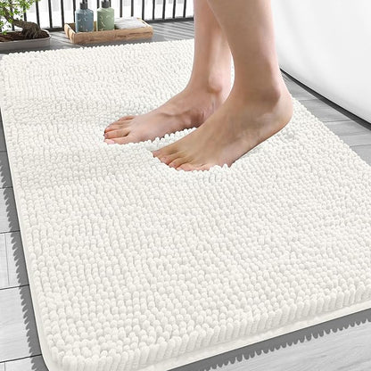 OLANLY Bathroom Rugs 34x21, Extra Soft Absorbent Chenille Bath Rugs, Rubber Backing Quick Dry, Machine Washable Bath Mats for Bathroom Floor, Tub and Shower, Home Decor Accessories, Ivory