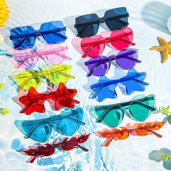 Pibupibu 48 Pack Mixed Rimless Party Sunglasses Bulk for Women Men, Fun Colorful Glasses Bachelor Party Glasses