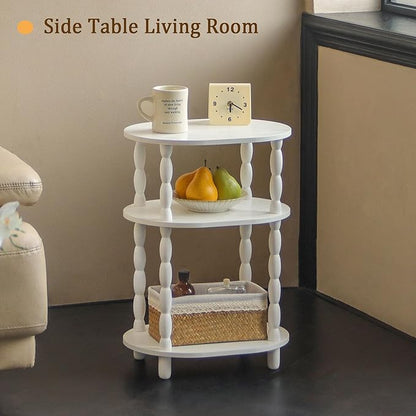 MaxSmeo White Side Table, 3-Tier Small Oval End Table, Modern Night Stand Wood Accent Table for Living Room, Bedroom, White