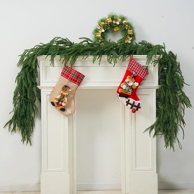 2 PCS-6FT Artificial Norfolk Pine Garlands - Real Touch Winter Pine Garland, Green Artificial Greenery Garland for Table, Mantle, Wall, Indoor, Outdoor Christmas Decorations