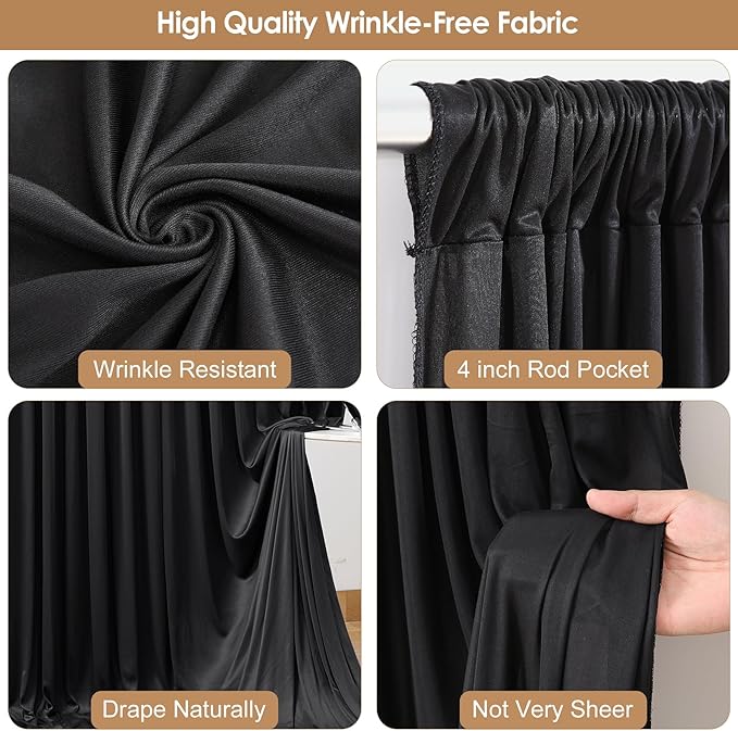 10 x 10 FT Black Backdrop Curtains for Parties, 10ft Long Curtains for Backdrop Wrinkle-Free Polyester Black Photo Drapes Soft Fabric with Rod Pockets for Birthday Wedding Ceremony Prom Events RIP