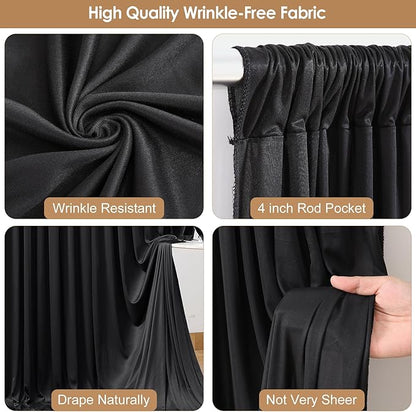 10 x 10 FT Black Backdrop Curtains for Parties, 10ft Long Curtains for Backdrop Wrinkle-Free Polyester Black Photo Drapes Soft Fabric with Rod Pockets for Birthday Wedding Ceremony Prom Events RIP