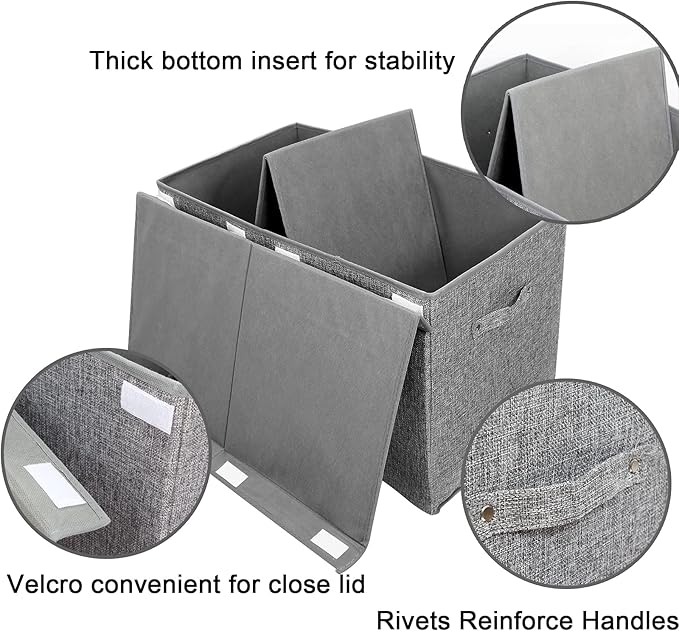 popoly Large Toy Box Storage with Lid, Collapsible Sturdy Toy Chest Storage Bin Box with Rivets Handles for Kids, Boys, Girls, Nursery, Playroom, Living Room, Bedroom, 25"x 13" x 16" (Linen Gray)