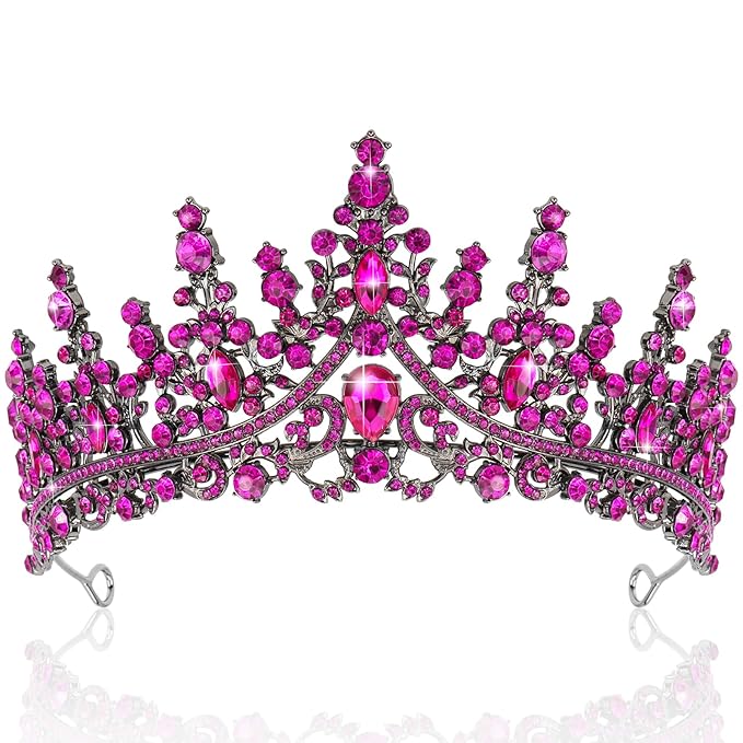 TOBATOBA Tiaras for Women, Hot Pink Tiara Crowns for Women, Wedding Tiara for Bride Queen Crown, Royal Princess Quinceanera Headpieces for Birthday Prom Pageant Halloween Cosplay Accessories