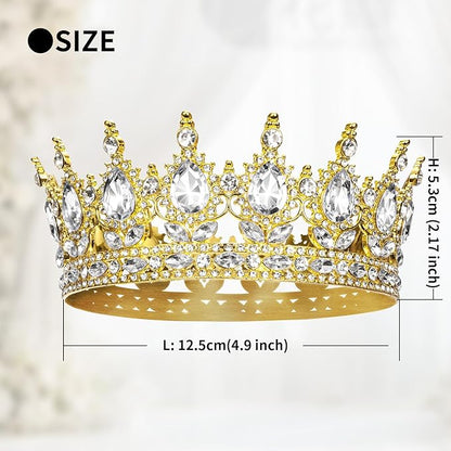 Onedor Gold Queen Crown for Women Princess Tiara Headband for Wedding Birthday Pageant Elegant Hair Accessories and Crown Cake Topper